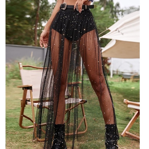 Dresses & Skirts - Sheer Mesh High Waist Galaxy Print A Line Maxi Skirt